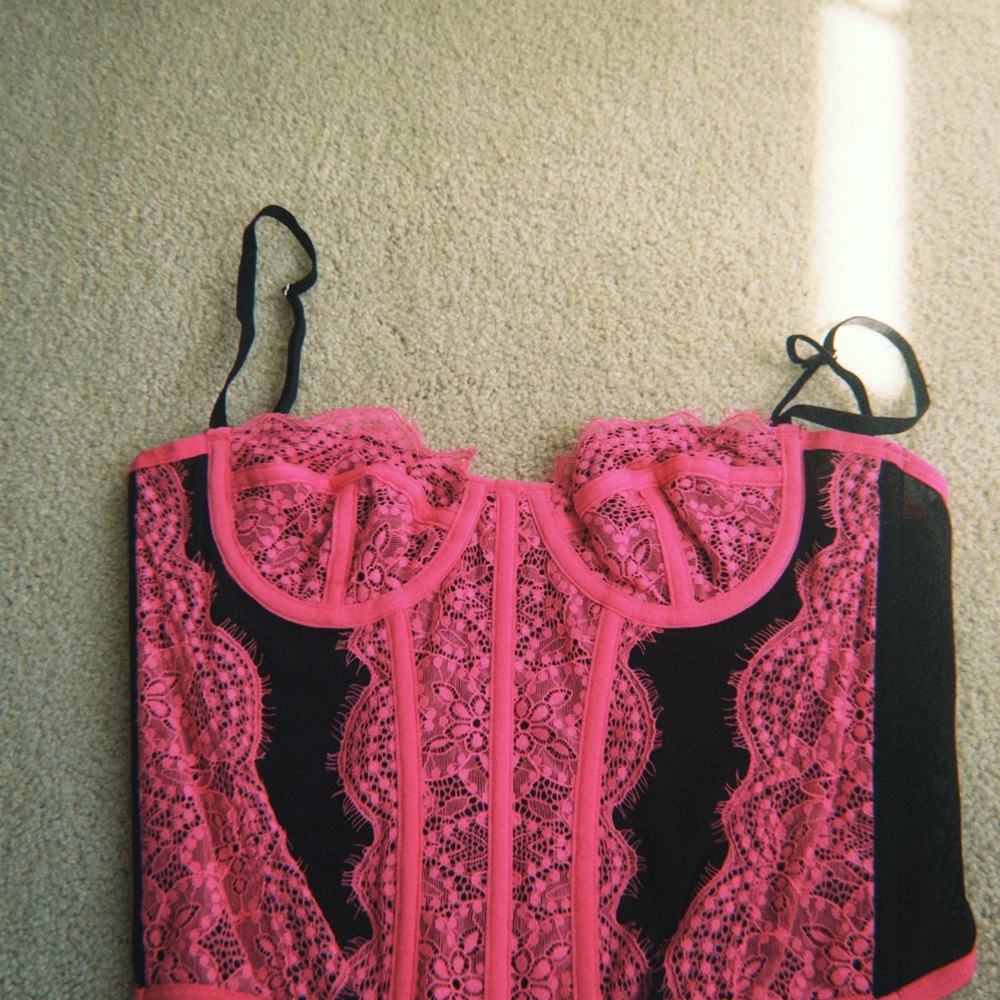 Urban Outfitters Pink and Black Lace Bustier